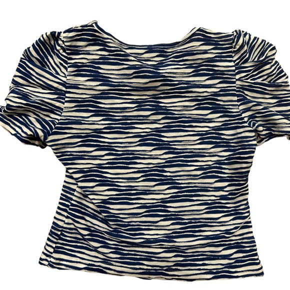 Maeve Puff Sleeve Cutout Tee Raw Edge Striped Anthropologie - Picture 4 of 6